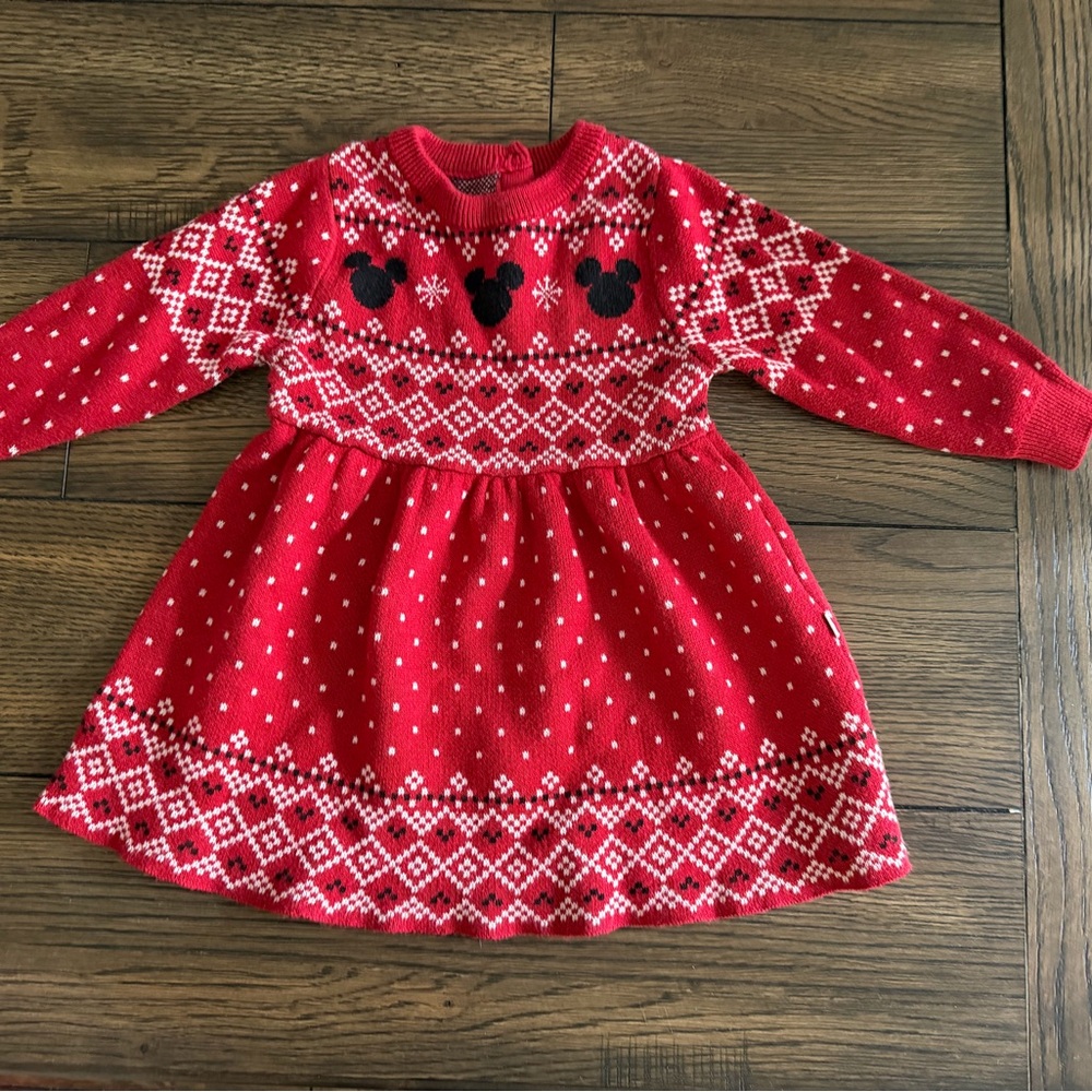 Little Sleepies Red Knit Mickey Sweater Dress with Black Accents